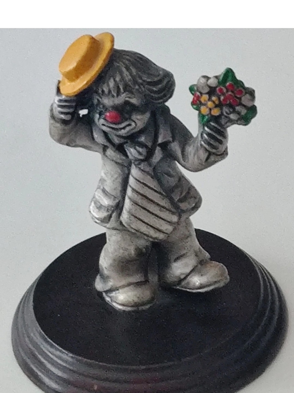 Vintage George Good Clown Figurines Pewter HOBO Retro Wood Stand Circus